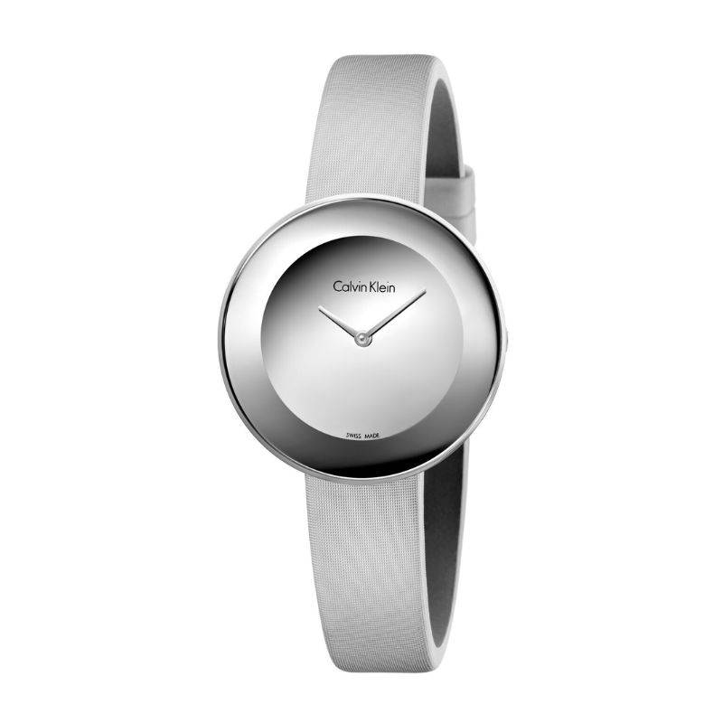  Shop Authentic Calvin Klein Chic Silver Dial White Leather Strap Watch for Women - K7N23UP8 - Luxxuri