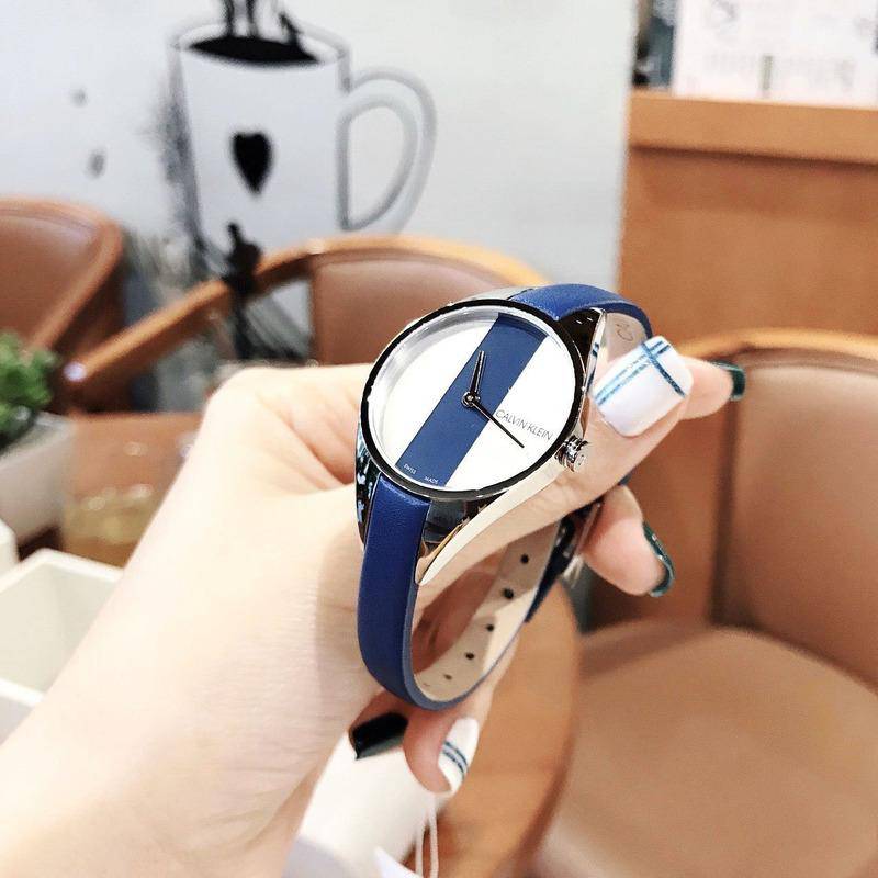  Shop Authentic Calvin Klein Rebel Blue Silver Dial Blue Leather Strap Watch for Women - K8P231V6 - Luxxuri