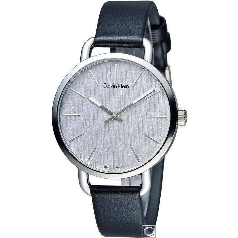  Shop Authentic Calvin Klein Even Silver Black Leather Strap Watch for Women - K7B231C6 - Luxxuri