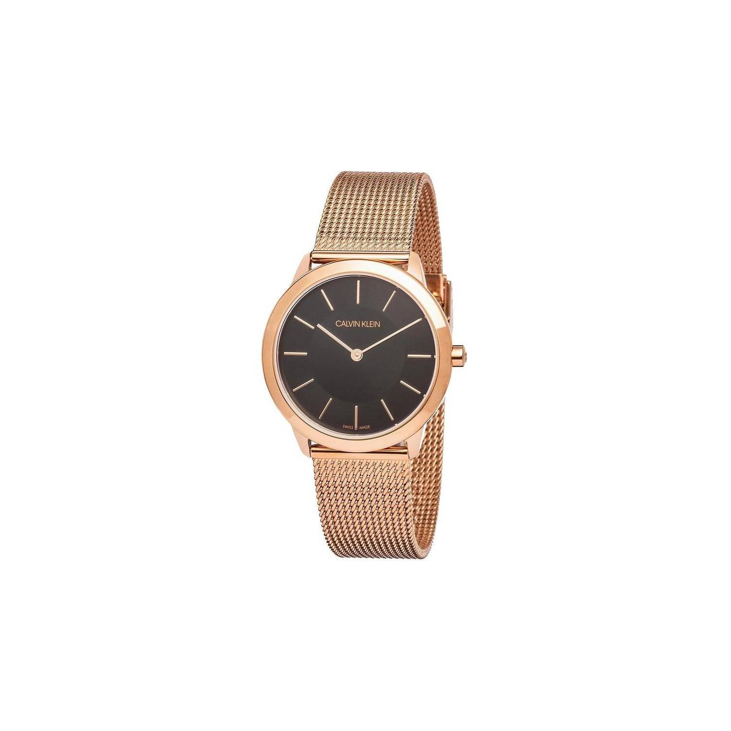  Shop Authentic Calvin Klein Minimal Black Dial Rose Gold Mesh Bracelet Watch for Women - K3M2262Y - Luxxuri