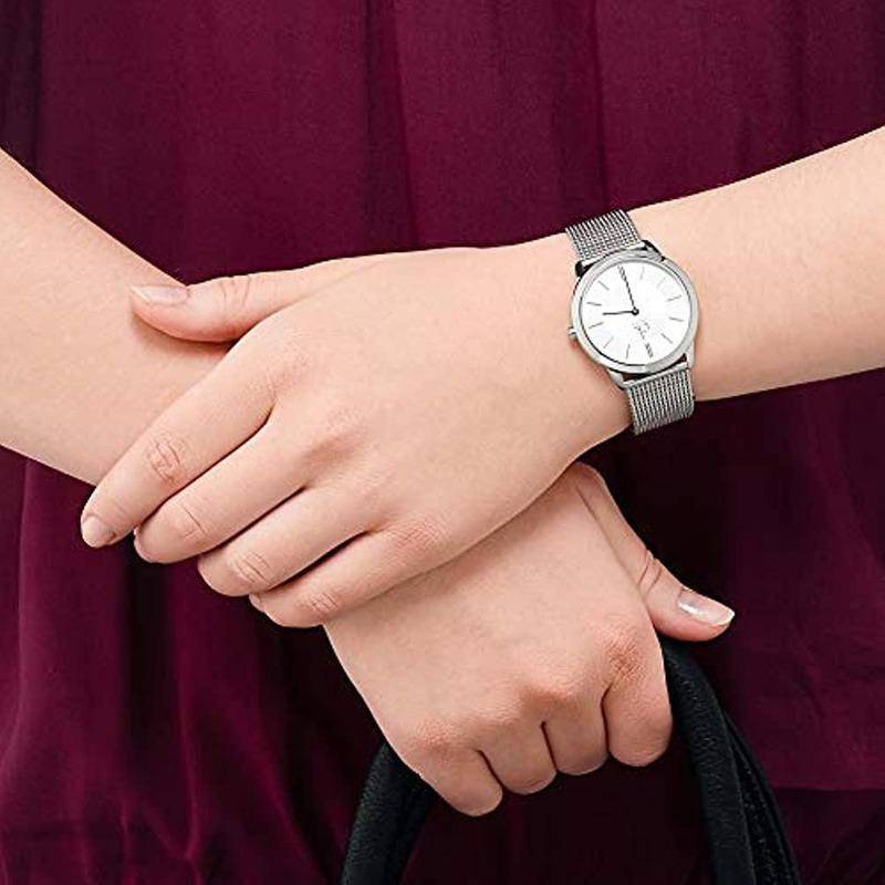  Shop Authentic Calvin Klein Minimal White Dial Silver Mesh Bracelet Watch for Men - K3M22126 - Luxxuri