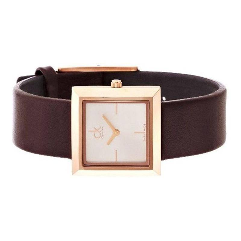  Shop Authentic Calvin Klein Mark White Dial Brown Leather Strap Watch for Women - K3R236G6 - Luxxuri