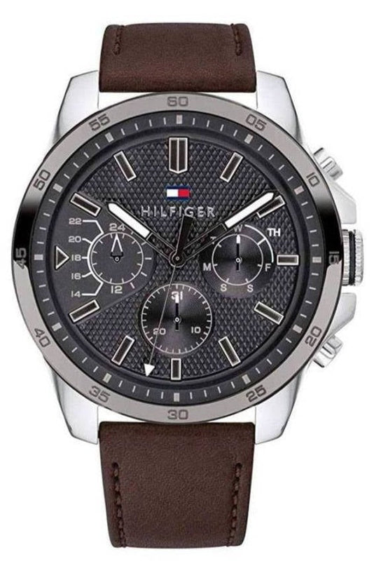  Shop Authentic Tommy Hilfiger Decker Grey Dial Brown Leather Strap Watch for Men - 1791562 - Luxxuri