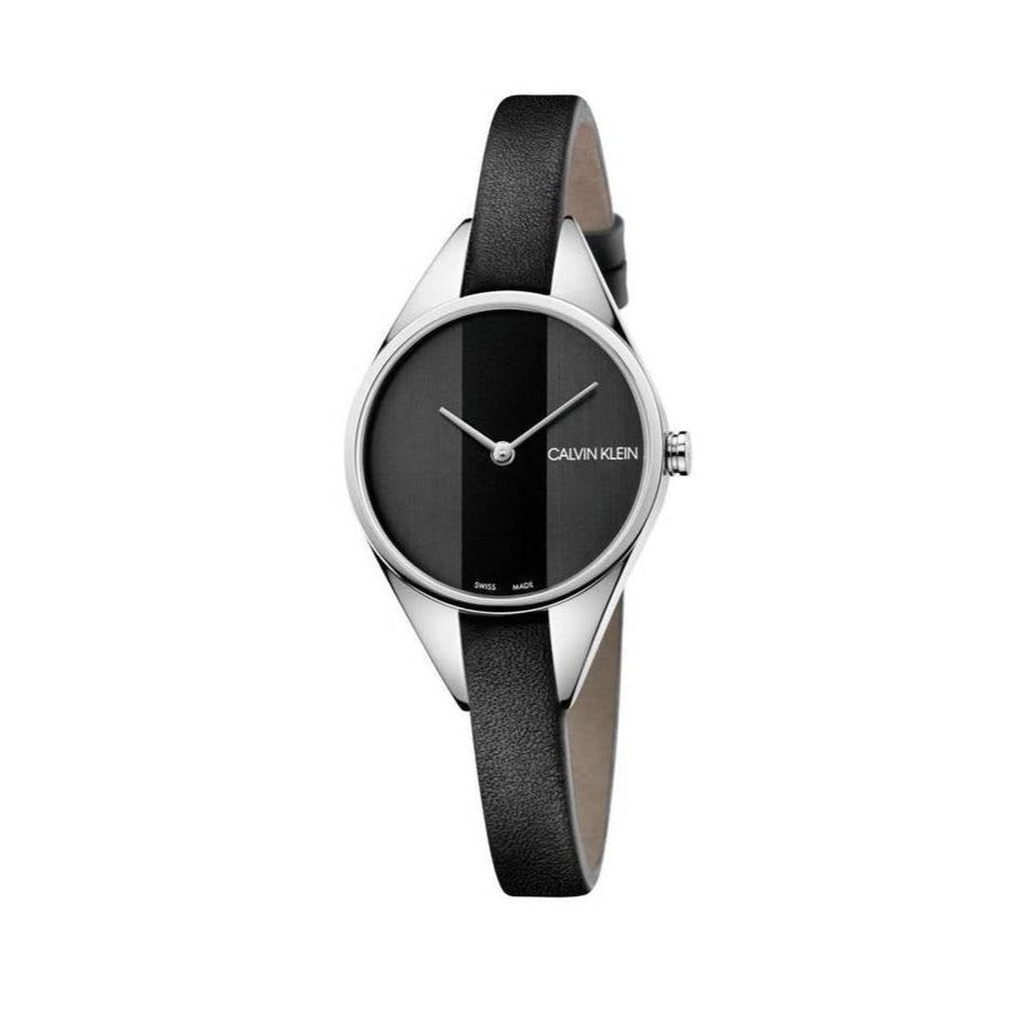  Shop Authentic Calvin Klein Rebel Black Grey Dial Black Leather Strap Watch for Women - K8P231C1 - Luxxuri