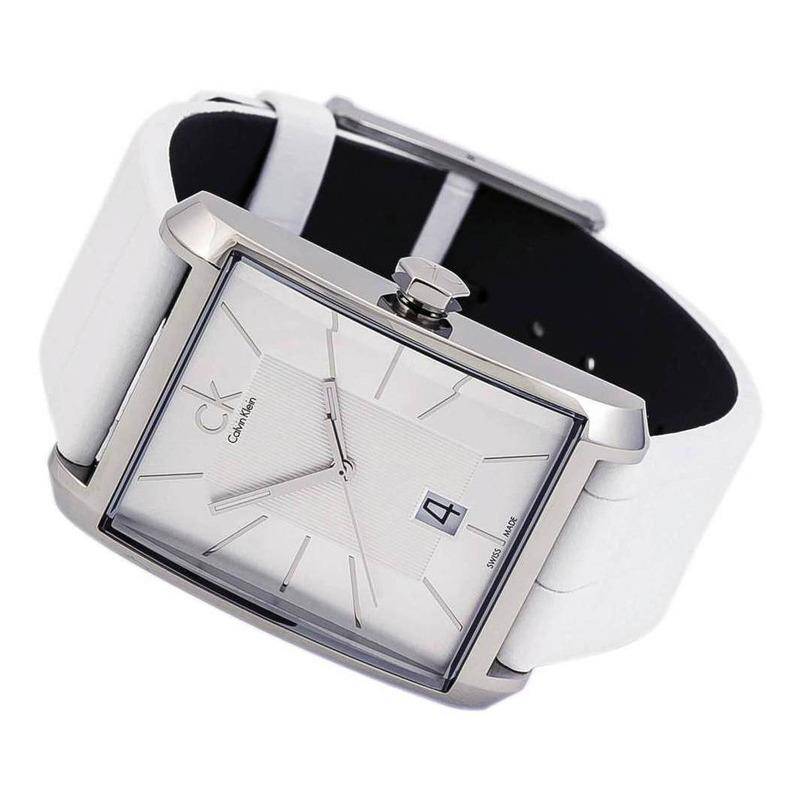  Shop Authentic Calvin Klein Window White Dial White Leather Strap Watch for Men - K2M21120 - Luxxuri