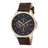  Shop Authentic Tommy Hilfiger Shawn Multifunction Grey Dial Brown Leather Strap Watch for Men - 1791615 - Luxxuri