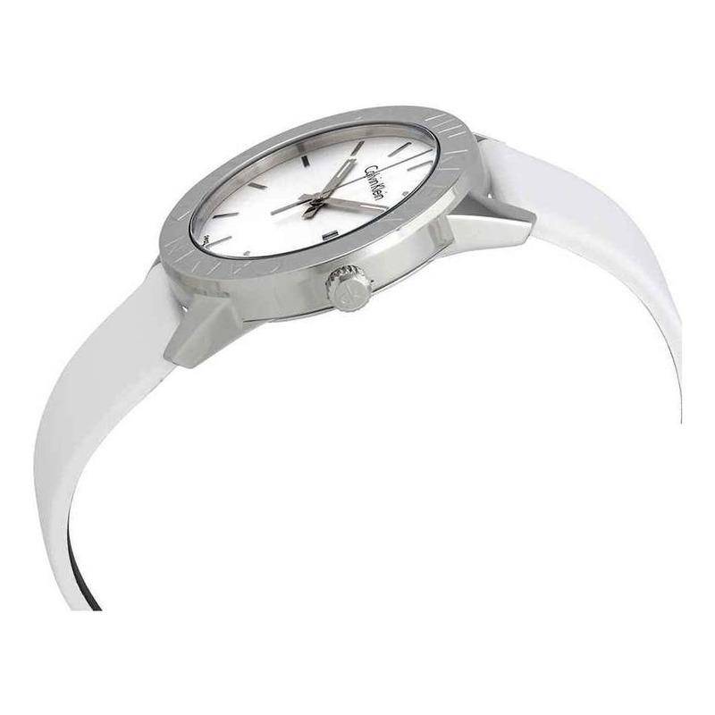  Shop Authentic Calvin Klein Steady Silver Dial White Leather Strap Watch for Women - K7Q211L6 - Luxxuri