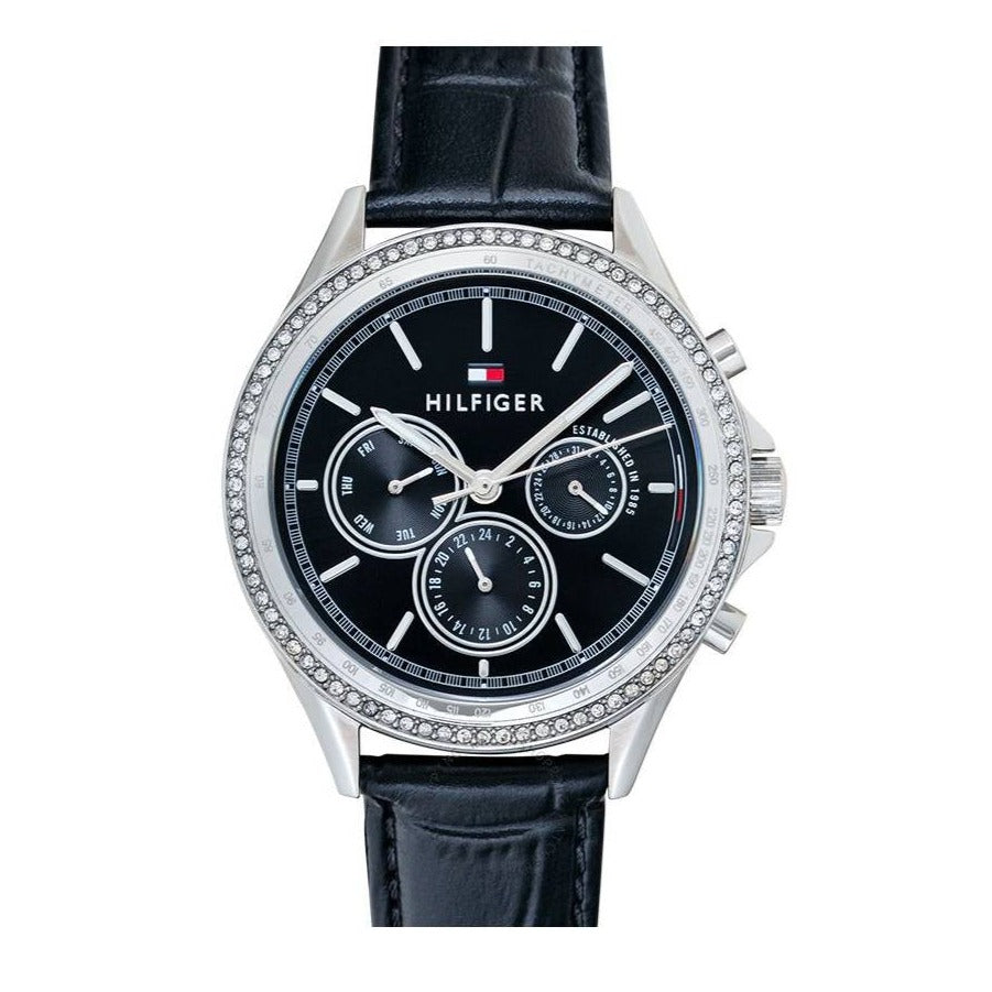  Shop Authentic Tommy Hilfiger Ari Diamonds Black Dial Black Leather Strap Watch for Women - 1781981 - Luxxuri