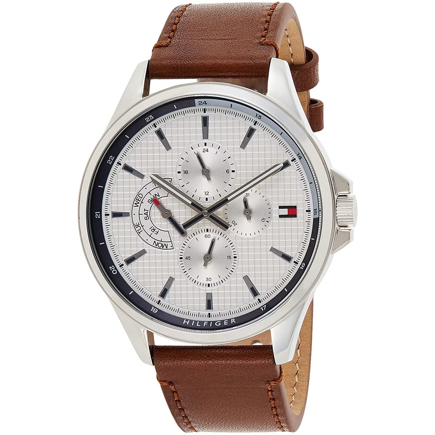  Shop Authentic Tommy Hilfiger Multi Function Quartz White Dial Brown Leather Strap Watch for Men - 1791614 - Luxxuri