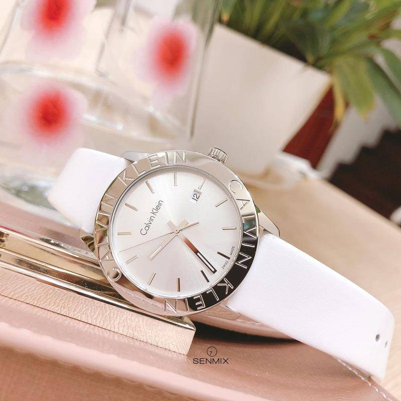  Shop Authentic Calvin Klein Steady Silver Dial White Leather Strap Watch for Women - K7Q211L6 - Luxxuri
