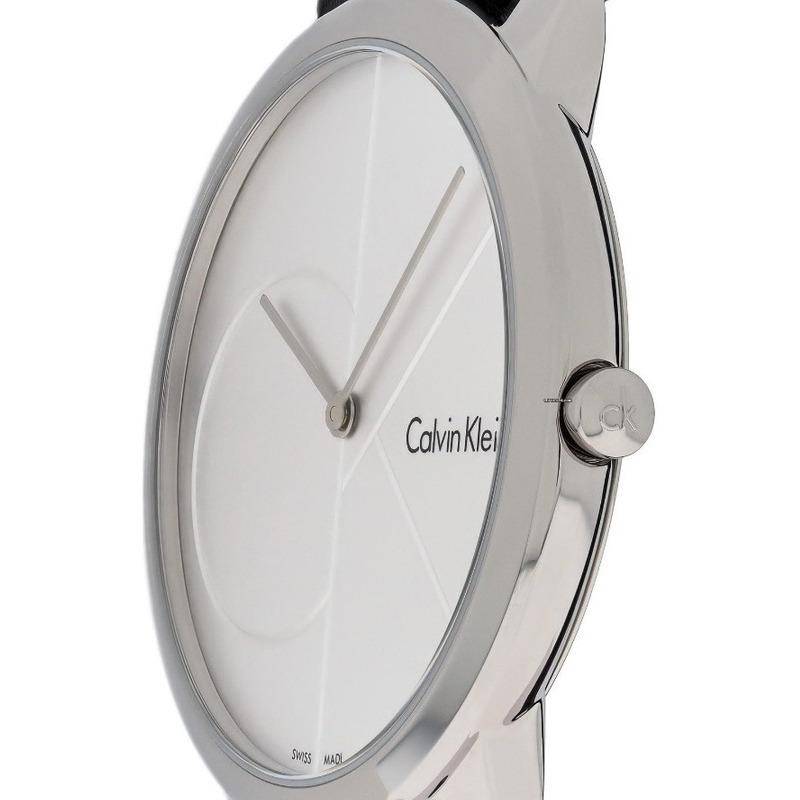  Shop Authentic Calvin Klein Minimal Silver Dial Black Leather Strap Watch for Men - K3M211CY - Luxxuri