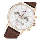  Shop Authentic Tommy Hilfiger Evan White Dial Brown Leather Strap Watch for Men - 1710394 - Luxxuri