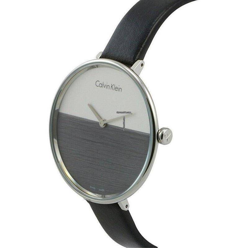  Shop Authentic Calvin Klein Rise White Grey Dial Black Leather Strap Watch for Women - K7A231C3 - Luxxuri