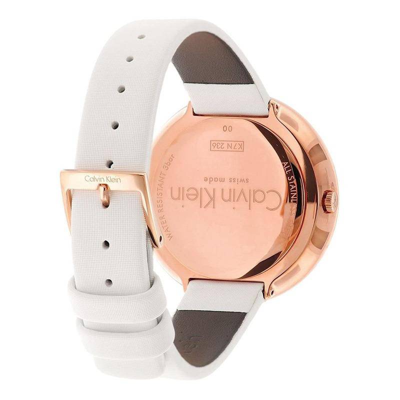  Shop Authentic Calvin Klein Chic White Dial White Leather Strap Watch for Women - K7N236K2 - Luxxuri