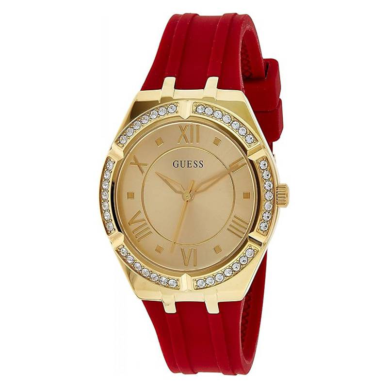  Shop Authentic Guess Cosmo Diamonds Gold Dial Red Rubber Strap Watch for Women - GW0034L6 - Luxxuri