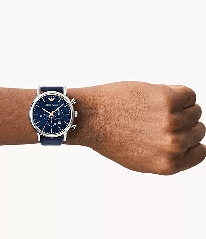  Shop Authentic Emporio Armani Luigi Chronograph Blue Dial Black Leather Strap Watch For Men - AR1736 - Luxxuri