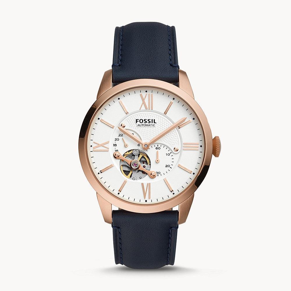  Shop Authentic Fossil Townsman Automatic White Dial Navy Blue Leather Strap Watch for Men - ME3171 - Luxxuri