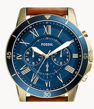  Shop Authentic Fossil Grant Sport Chronograph Blue Dial Brown Leather Strap Watch for Men - FS5268 - Luxxuri