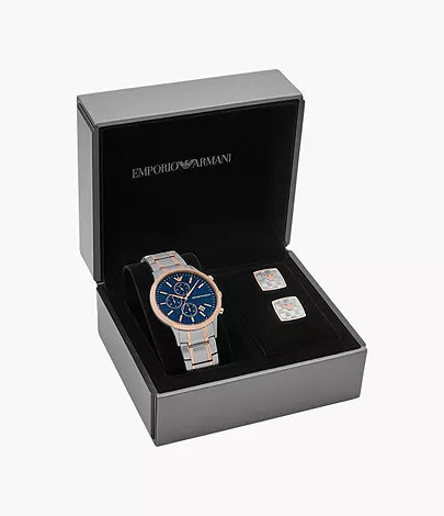  Shop Authentic Emporio Armani Renato Chronograph Blue Dial Two Tone Steel Strap Watch For Men - AR80025 - Luxxuri