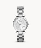  Shop Authentic Fossil Carlie Silver Dial Silver Steel Strap Watch for Women - ES4341 - Luxxuri
