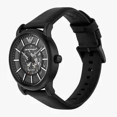  Shop Authentic Emporio Armani Meccanico Automatic Skeleton Dial Black Leather Strap Watch For Men - AR60008 - Luxxuri