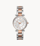 Shop Authentic Fossil Carlie Silver Dial Two Tone Steel Strap Watch for Women - ES4342 - Luxxuri