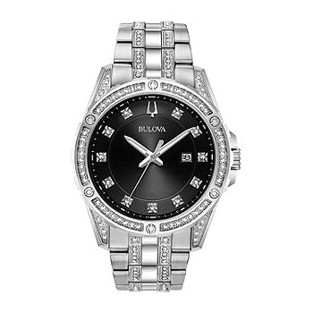  Shop Authentic Bulova Crystal Collection Black Dial Silver Steel Strap Watch for Men - 96K104 - Luxxuri