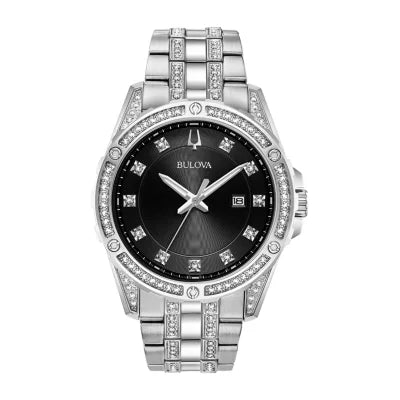  Shop Authentic Bulova Crystal Collection Black Dial Silver Steel Strap Watch for Men - 96K104 - Luxxuri