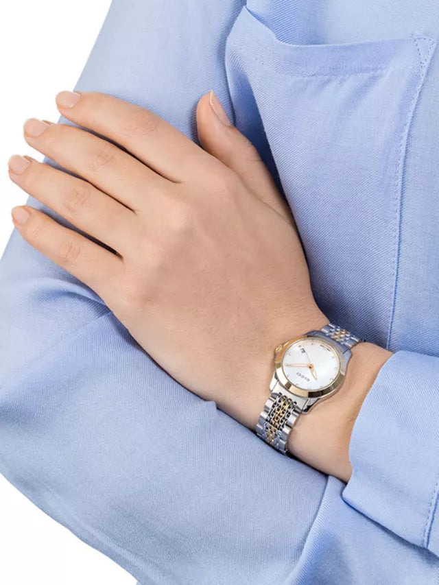  Shop Authentic Gucci G Timeless Diamonds Mother of Pearl Dial Two Tone Mesh Bracelet Watch for Women - YA126513 - Luxxuri