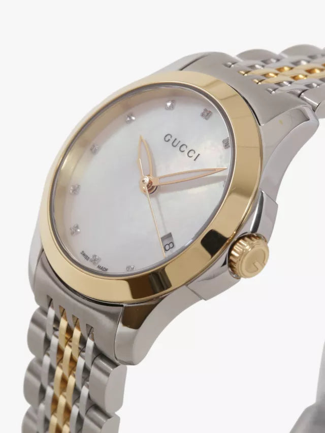  Shop Authentic Gucci G Timeless Diamonds Mother of Pearl Dial Two Tone Mesh Bracelet Watch for Women - YA126513 - Luxxuri