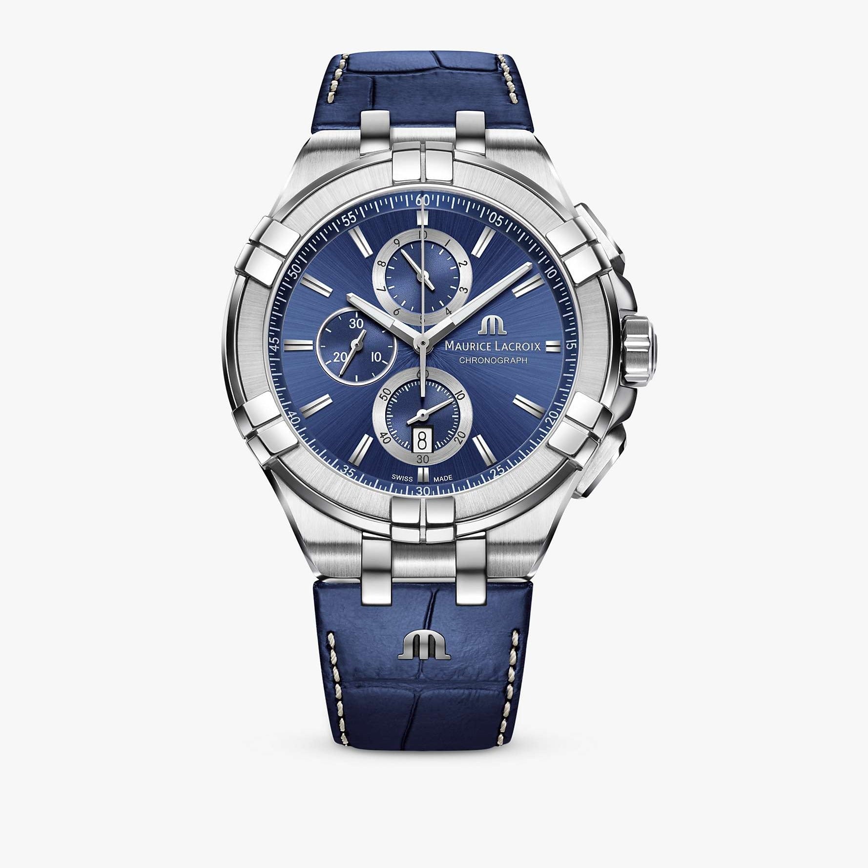  Shop Authentic Maurice Lacroix Aikon Chronograph Blue Dial Blue Leather Strap Watch for Men - AI1018-SS001-430-1 - Luxxuri