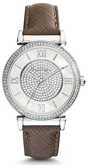  Shop Authentic Michael Kors Caitlin Quartz Silver Dial Gray Leather Strap Watch For Women - MK2377 - Luxxuri