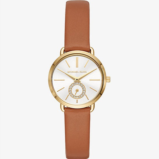  Shop Authentic Michael Kors Portia Quartz White Dial Brown Leather Strap Watch For Women - MK2734 - Luxxuri