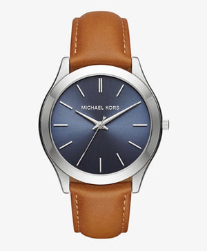  Shop Authentic Michael Kors Slim Runway Analog Blue Dial Brown Leather Strap Watch For Men - MK8508 - Luxxuri