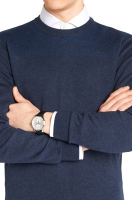 Hugo Boss Jet Silver Dial Black Leather Strap Watch for Men - 1513282