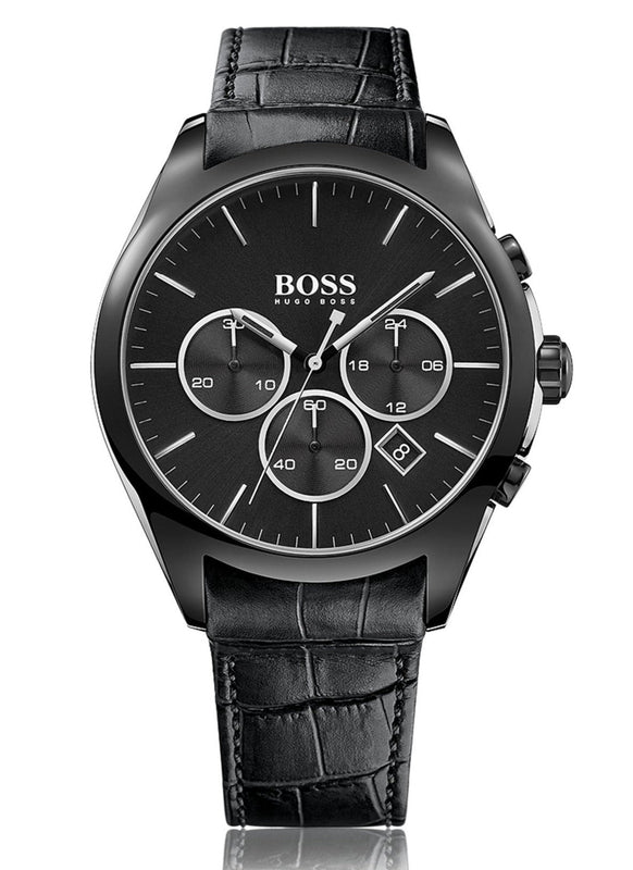  Shop Authentic Hugo Boss Onyx Black Dial Black Leather Strap Watch for Men - 1513367 - Luxxuri