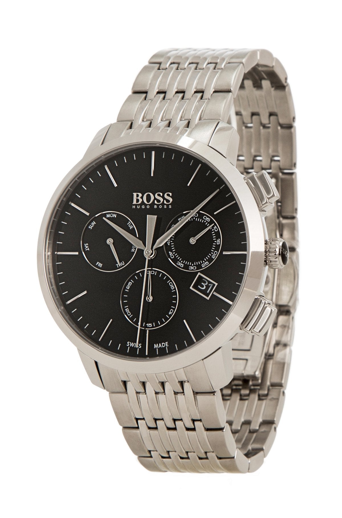  Shop Authentic Hugo Boss Associate Black Dial Silver Steel Strap Watch for Men - 1513267 - Luxxuri