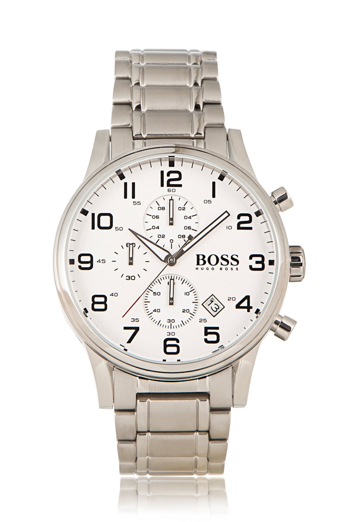  Shop Authentic Hugo Boss Aeroliner Chronograph White Dial Silver Steel Strap Watch for Men - 1513182 - Luxxuri