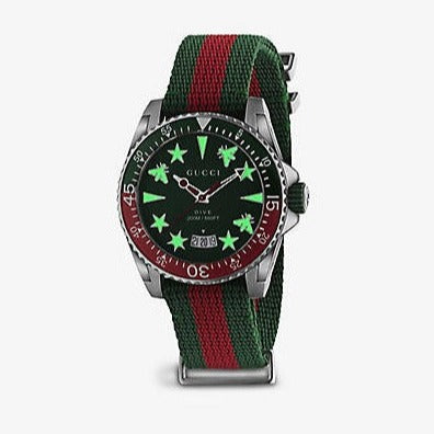  Shop Authentic Gucci Dive Quartz Green Dial Two Tone NATO Strap Watch For Men - YA136339 - Luxxuri