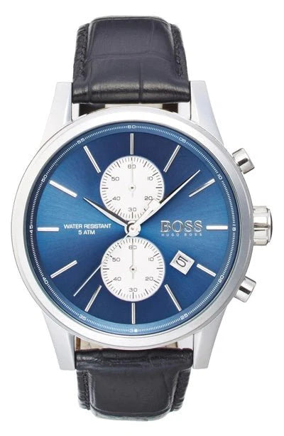  Shop Authentic Hugo Boss Jet Blue Dial Black Leather Strap Watch for Men - 1513283 - Luxxuri
