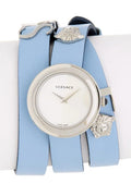  Shop Authentic Versace V Flare Silver Dial Blue Leather Strap Watch for Women - VEBN00118 - Luxxuri