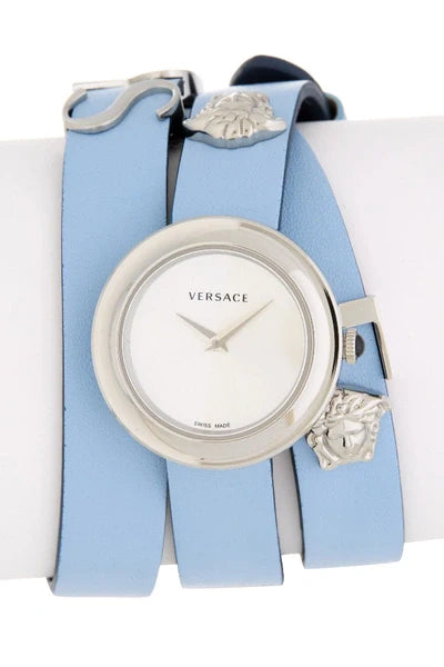  Shop Authentic Versace V Flare Silver Dial Blue Leather Strap Watch for Women - VEBN00118 - Luxxuri