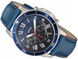  Shop Authentic Fossil Grant Chronograph Blue Dial Blue Leather Strap Watch for Men - FS5373 - Luxxuri