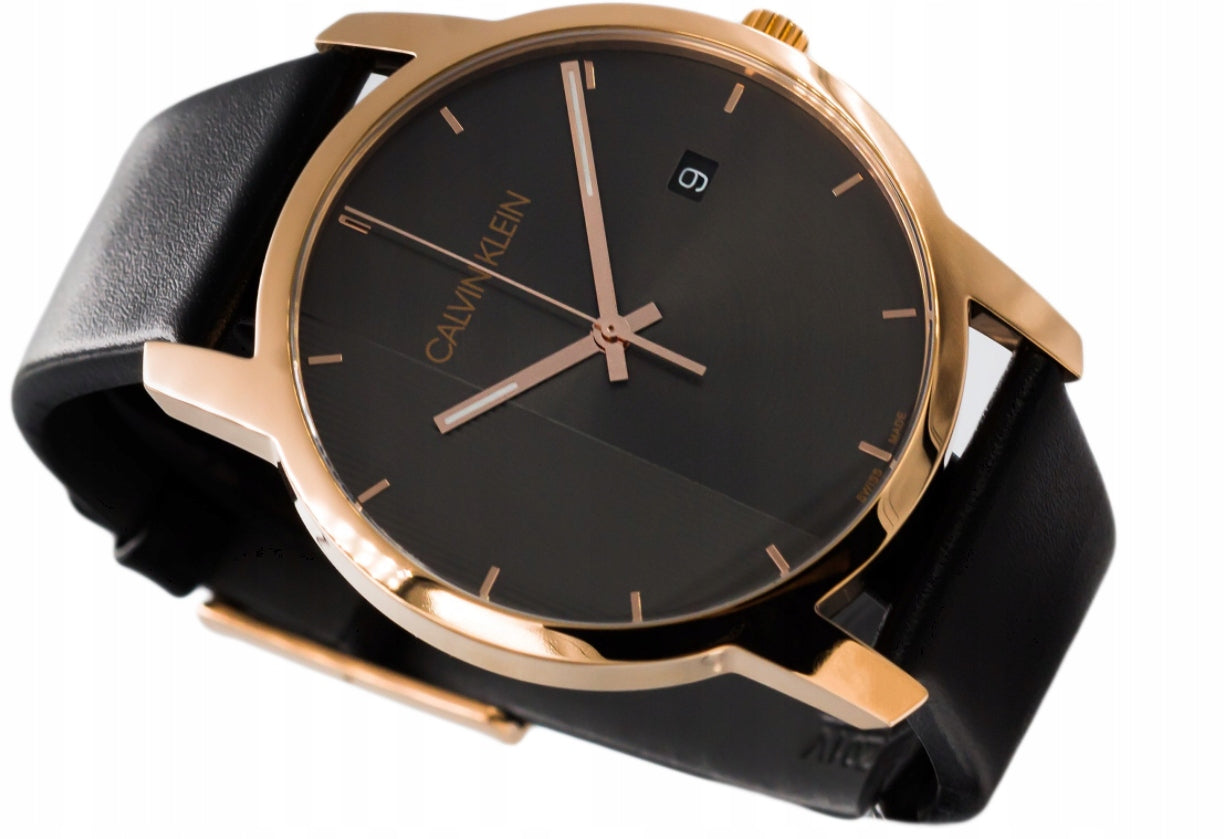  Shop Authentic Calvin Klein City Quartz Grey Dial Black Leather Strap Watch for Men - K2G2G6C3 - Luxxuri