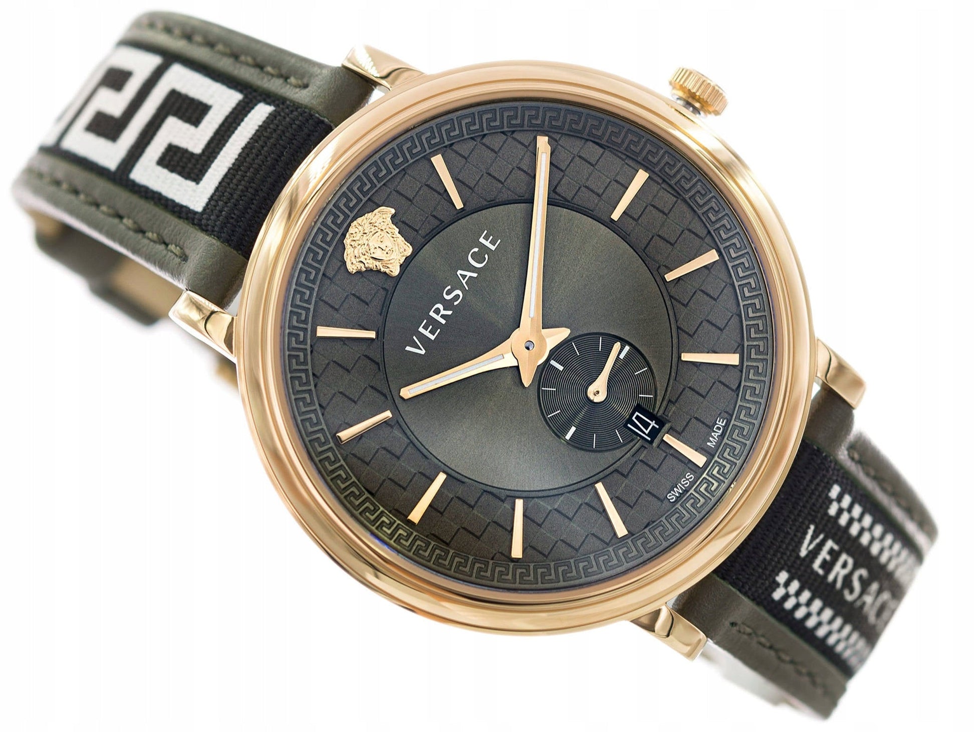  Shop Authentic Versace V-Circle Quartz Green Dial Green Leather Strap Watch for Men - VEBQ01519 - Luxxuri