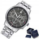 Shop Authentic Tommy Hilfiger Kyle Chronograph Grey Dial Silver Steel Strap Watch for Men - 1791632 - Luxxuri
