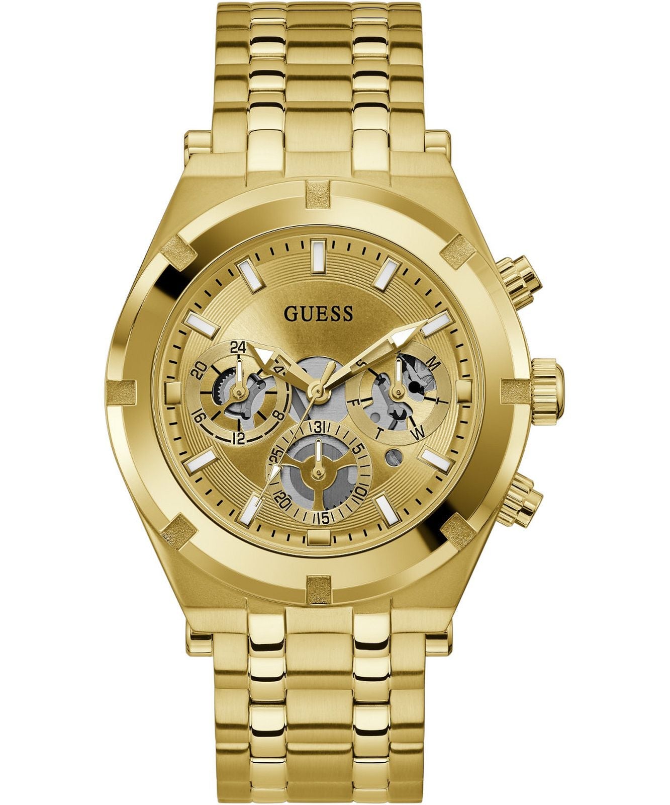 Guess Continental Gold Dial Gold Steel Strap Watch For Men - GW0260G4