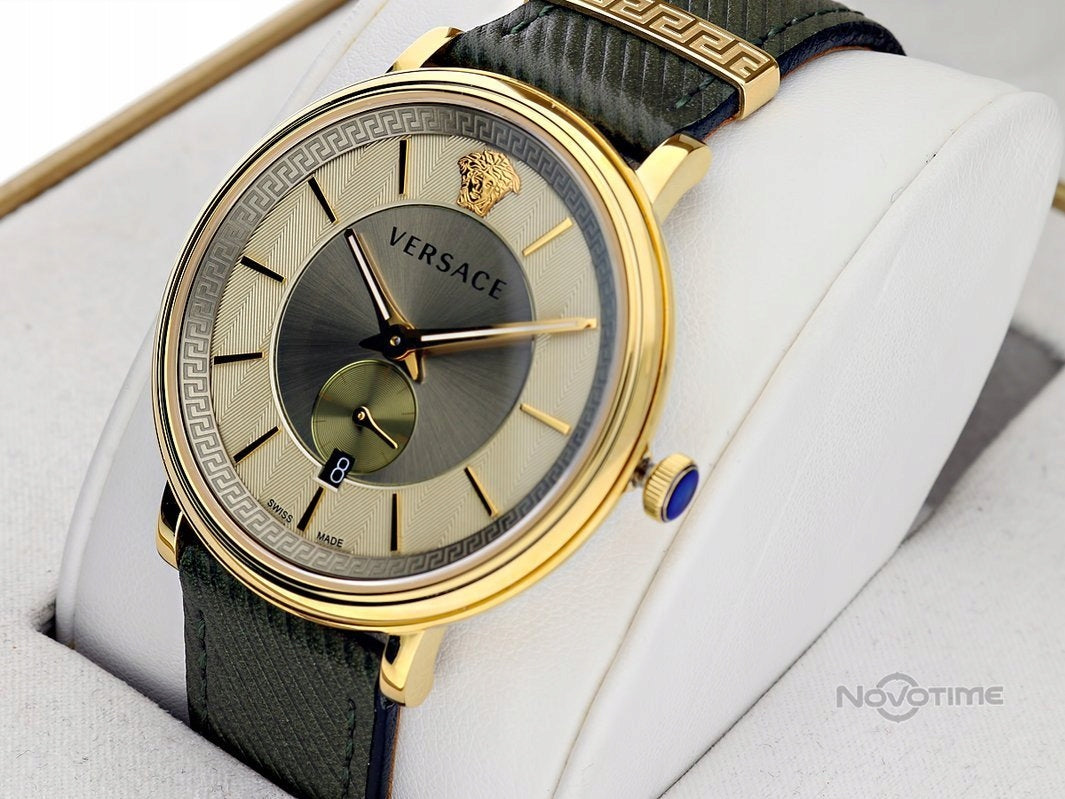  Shop Authentic Versace V-Circle Manifesto Gold Dial Black Leather Strap Watch for Men - VBQ030017 - Luxxuri