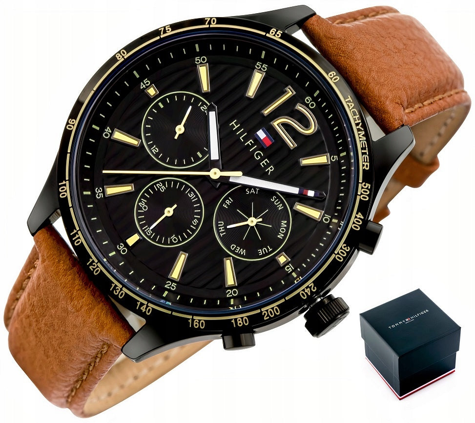  Shop Authentic Tommy Hilfiger Gavin Chronograph Quartz Black Dial Brown Leather Strap Watch for Men - 1791470 - Luxxuri