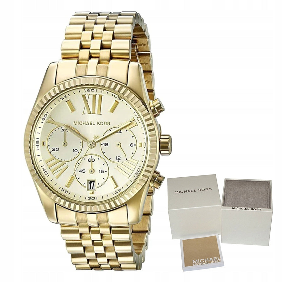  Shop Authentic Michael Kors Lexington Chronograph Gold Dial Gold Steel Strap Watch for Women - MK5556 - Luxxuri